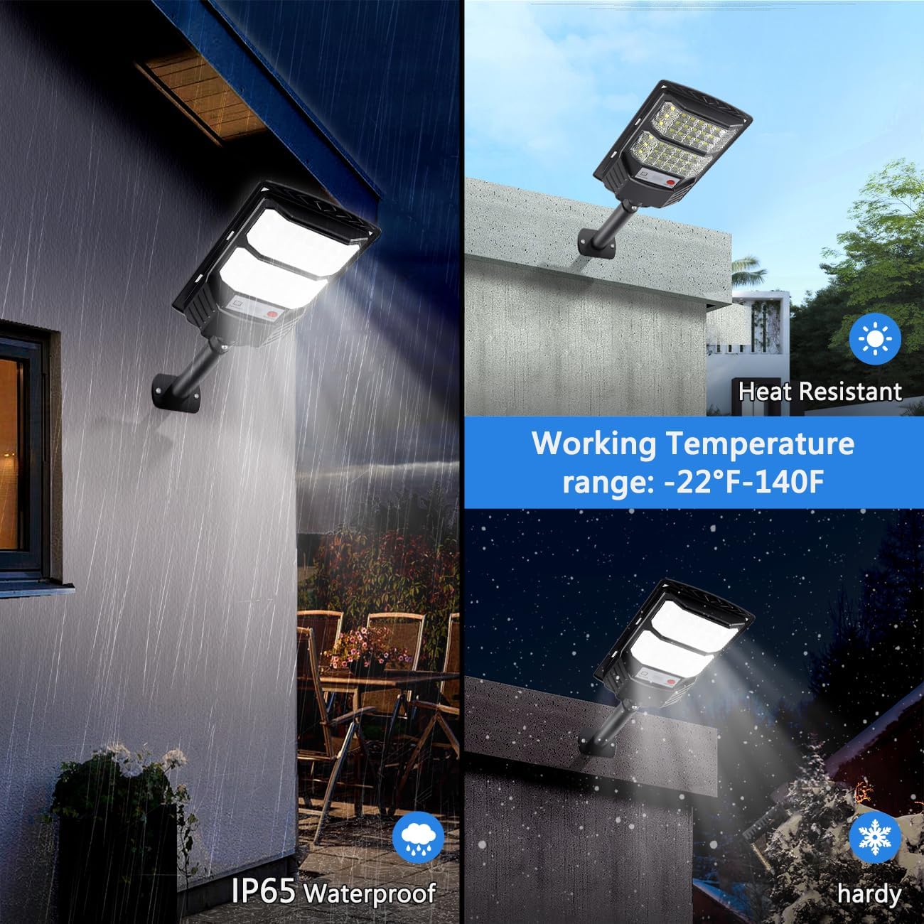 YACAISI Solar Street Light showing IP65 waterproof and heat resistance