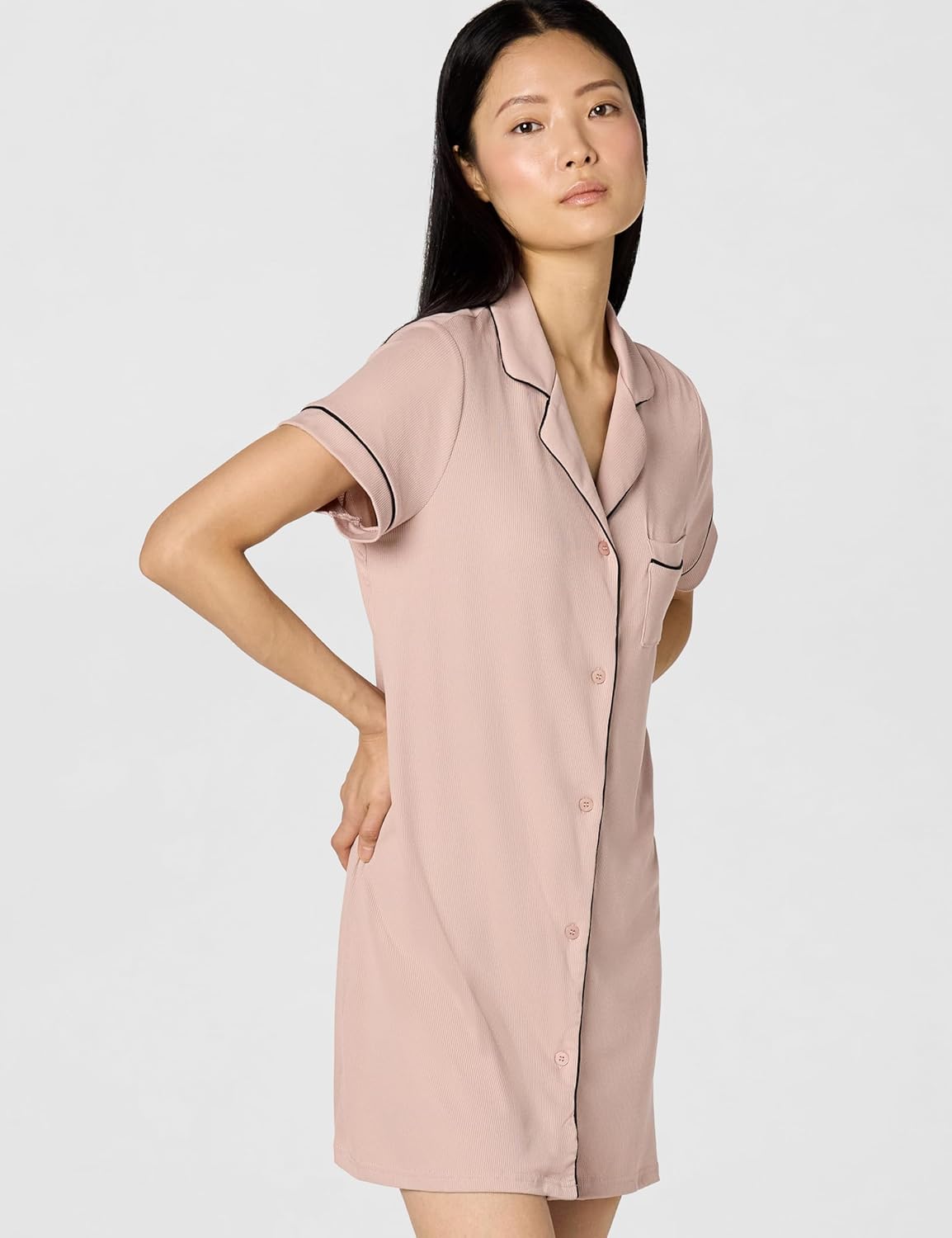BCBGMAXAZRIA womens Short Sleeve Notch Nightshirt - Image 2