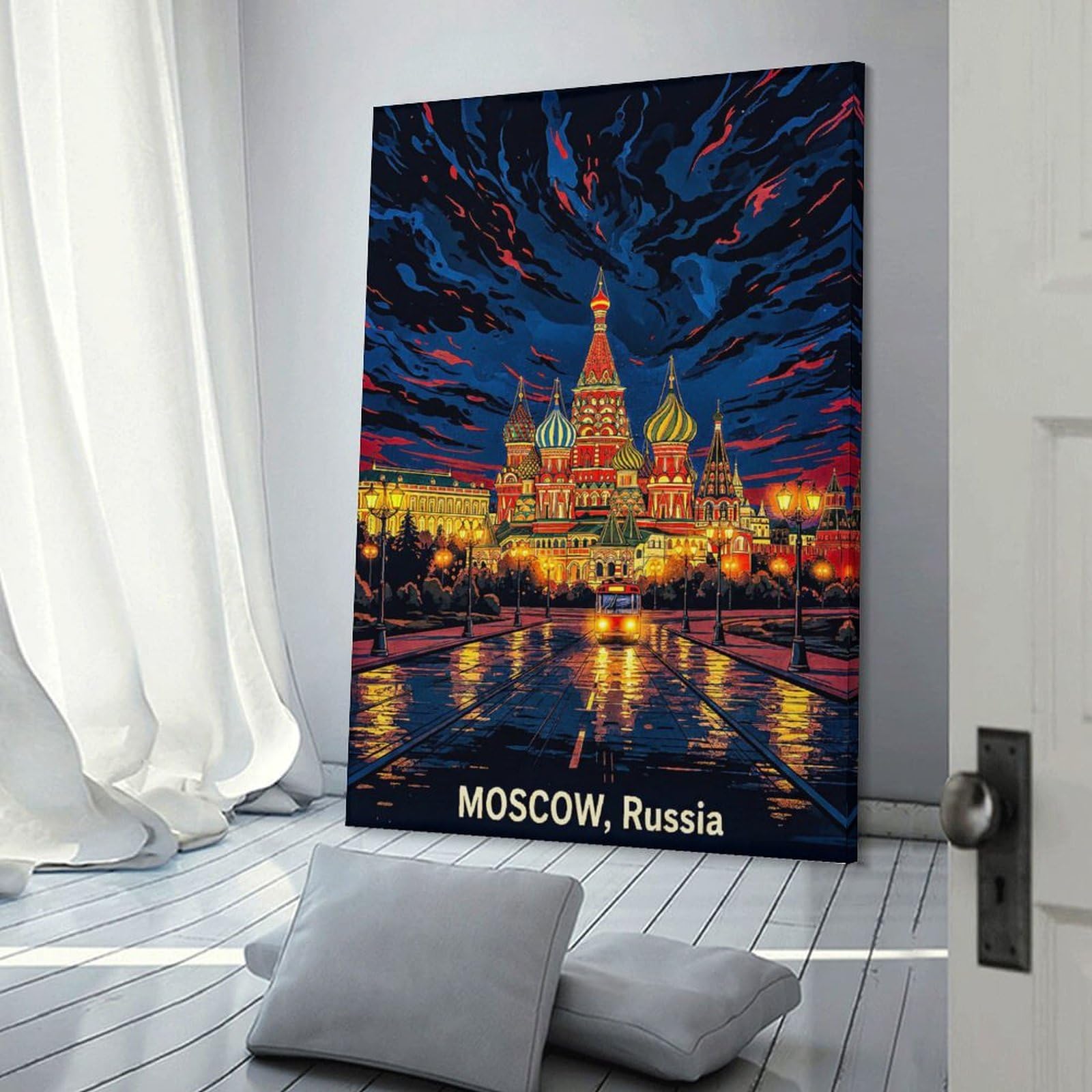 Junmoney St. Basils Cathedral at Night Wall Art Print, 08x12inch(20x30cm), for Workspace Walls, Study Corners Or Bedrooms, A Smart Decor Choice for Study Walls
