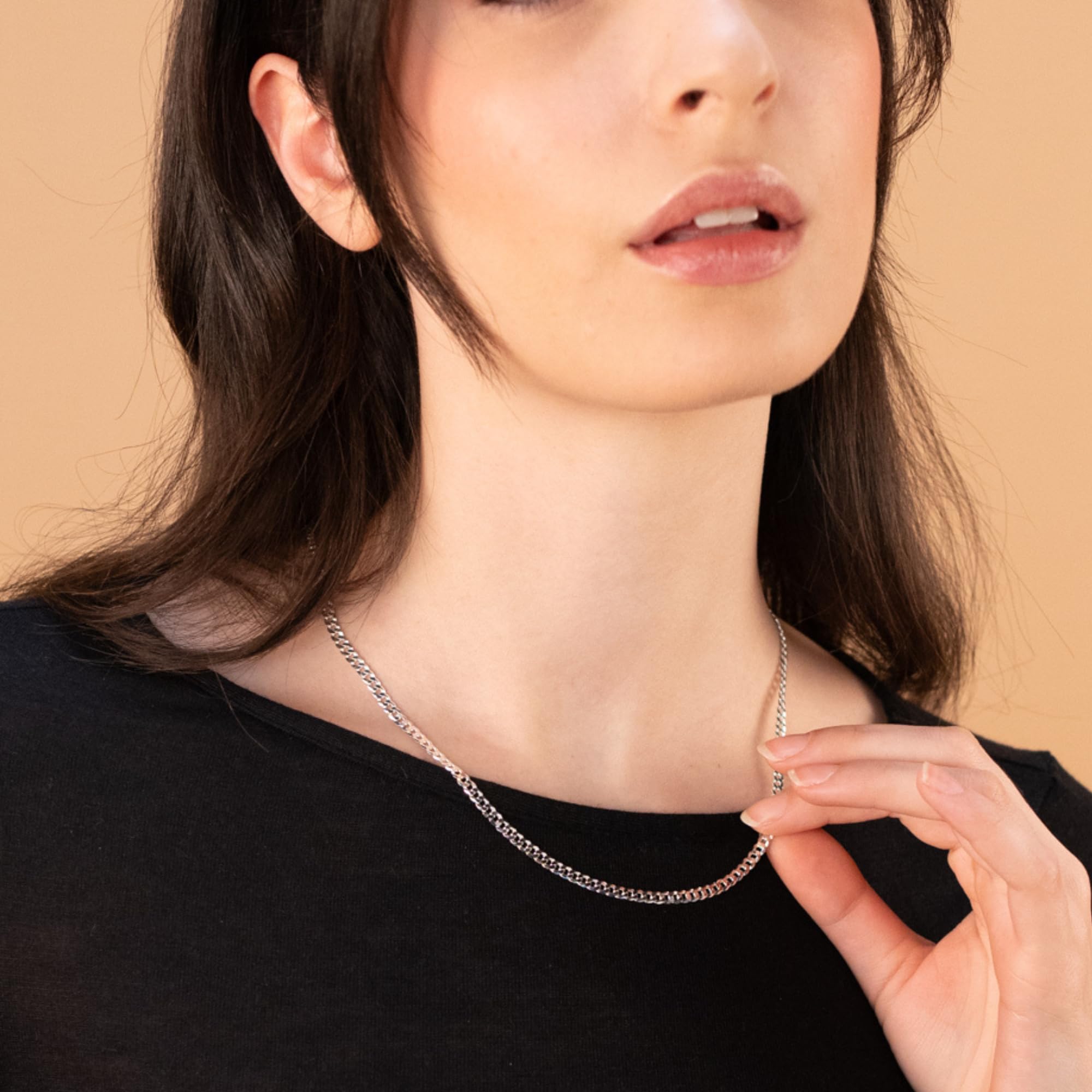 QUADRI - Collar Elegante con Cadena Modelo Cubana Diamantada para Hombre Mujer de Plata 925 - Ancho 3.5 mm - Largo 41| 46| 52| 56 cm - Certificado Made in Italy