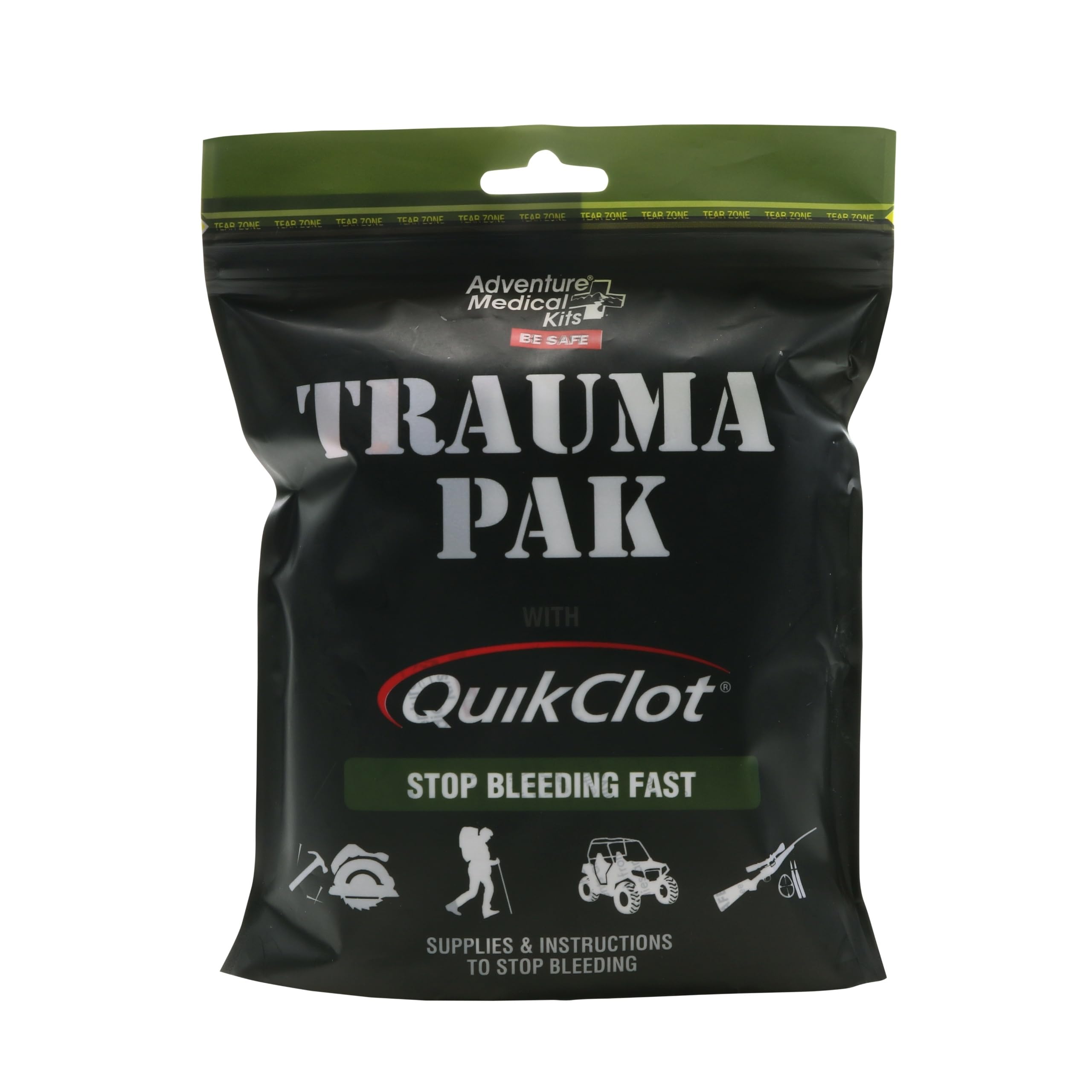 Adventure Medical Kit Trauma Pak First Aid Kit with QuikClot - First Aid Kit for Emergency Supplies, Camping Essentials & More - Compact Trauma Kit with Gloves, Alcohol Swabs, Bandages & More