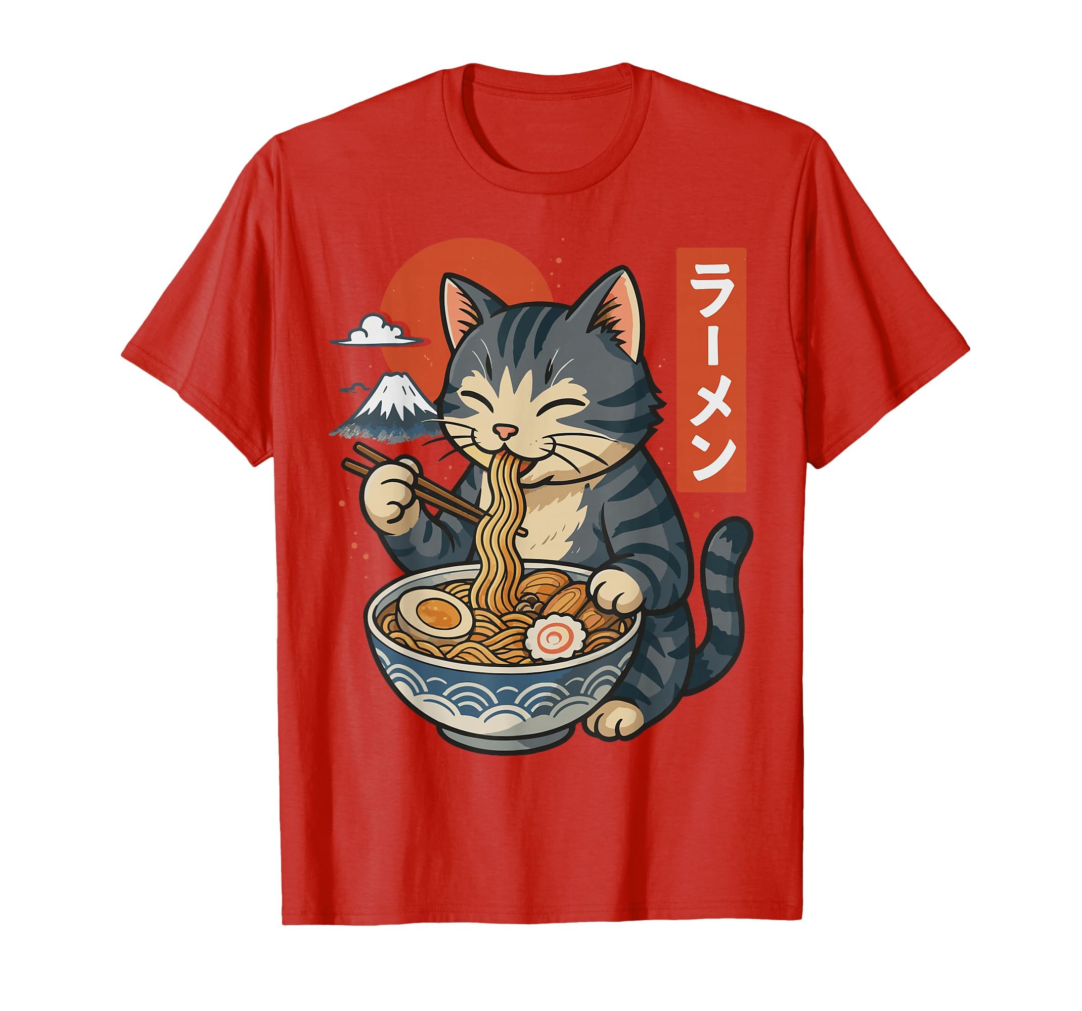 Anime Cat Eating Ramen Retro Kawaii Ramen Cat T-Shirt