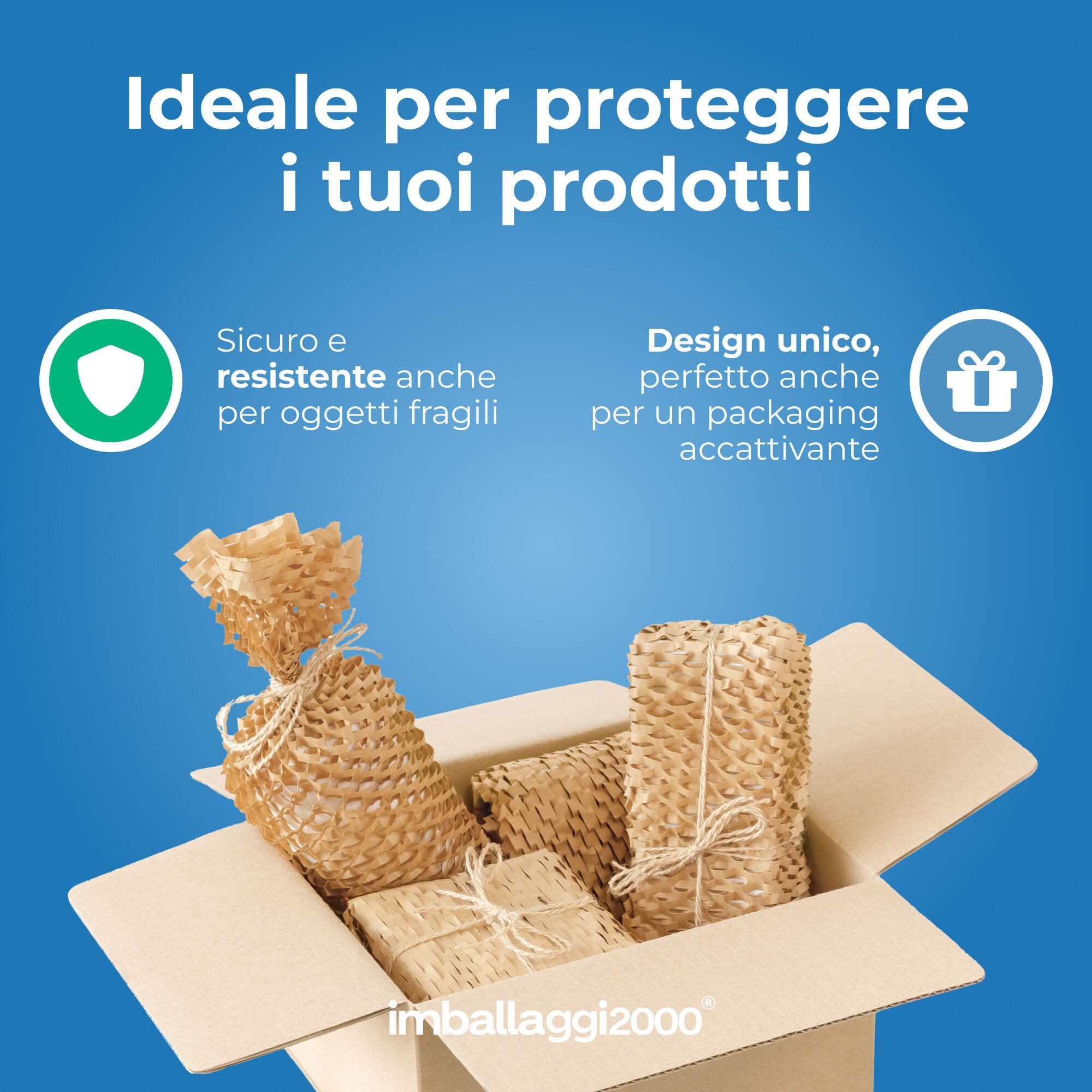 IMBALLAGGI 2000 - Carta Imballaggio a Nido d'Ape 3D 50Mx40 cm Altezza, 1 Pezzo, Rotolo Carta Alveolare per Alternativa Eco al Pluriball Imballaggio per Spedizioni a Bolle, Protezione Oggetti e Regali
