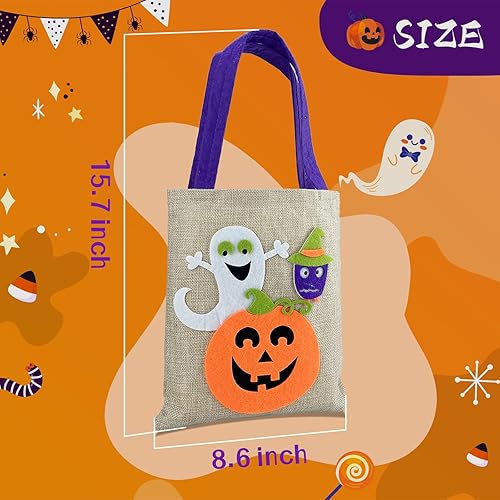 Miniatura 2 de YJUBAOA Paquete de 8 bolsas de golosinas de Halloween con asas para dulce o truco, bolsas de arpillera para fiesta, bolsas pequeñas reutilizables de