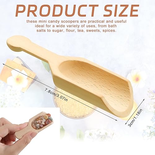 Miniatura 2 de Dandat Paquete de 100 mini cucharas de madera para tarros pequeños de sal de baño, cucharas de bambú a granel, cuchara pequeña de madera, cuchara de