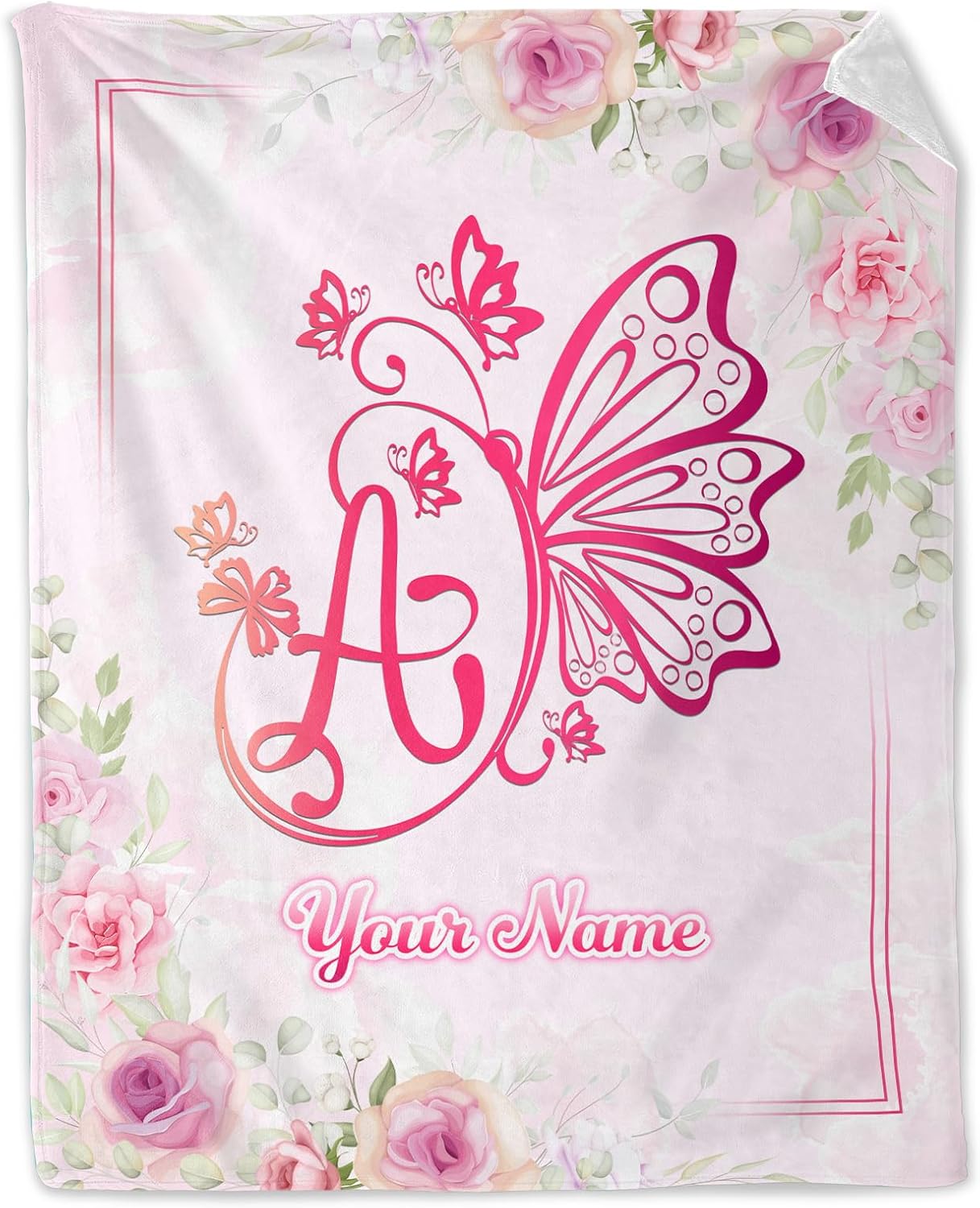 Custom Butterfly Blanket Gift for Adults - 60"x80" Inches Butterfly Throw Blanket for Women, Girls - Pink Cozy Fuzzy Throws for Sofa, Bed & Living Room