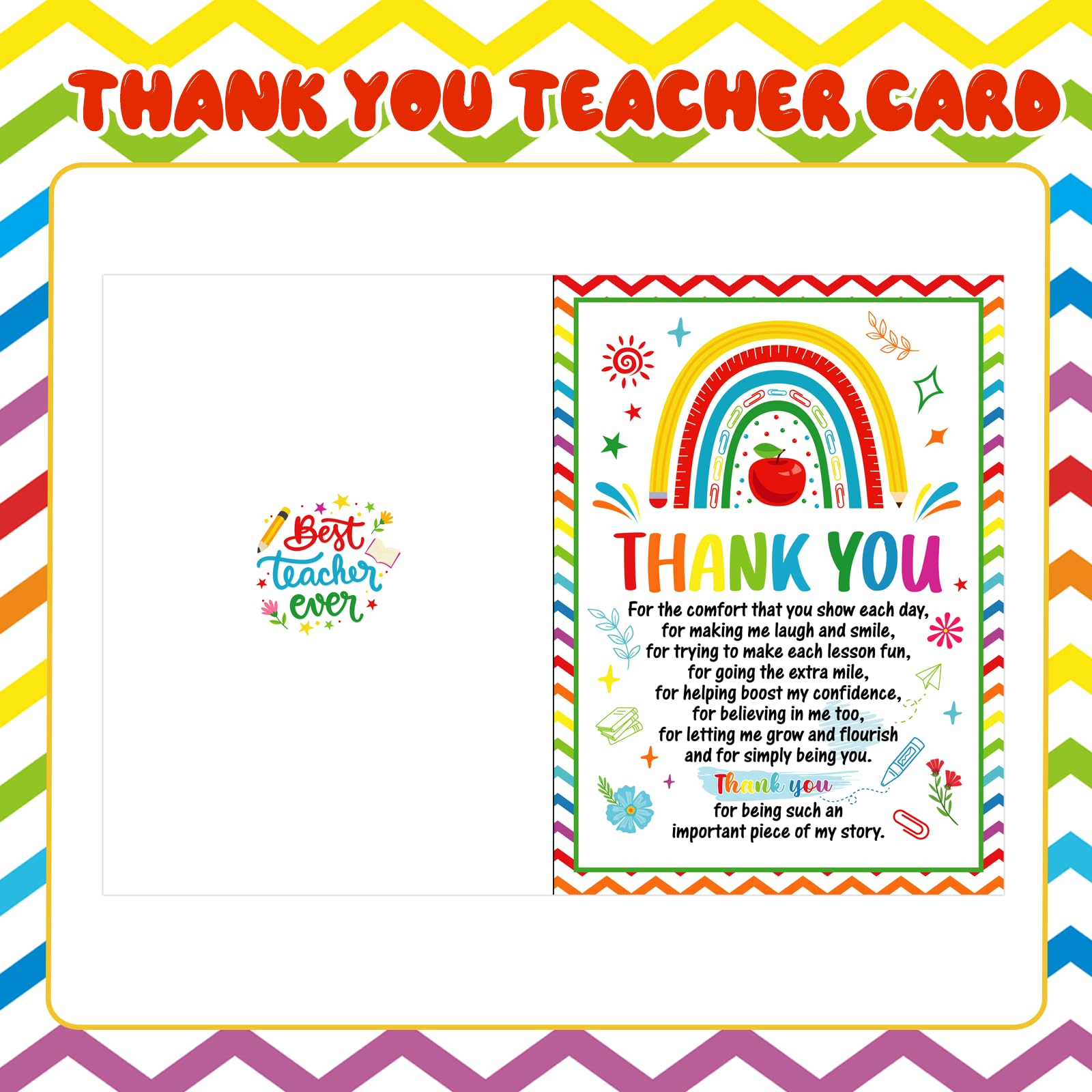 HOWAF Thank You Teacher Gifts for Women Men Thank You Teacher Card, Best Teacher Card & Teacher Keyring - Image 3