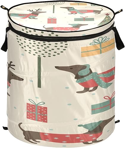 round Decore folding clothes storage basket for rv Christmas Trees Dachshunds,cajas plegables para almacenar