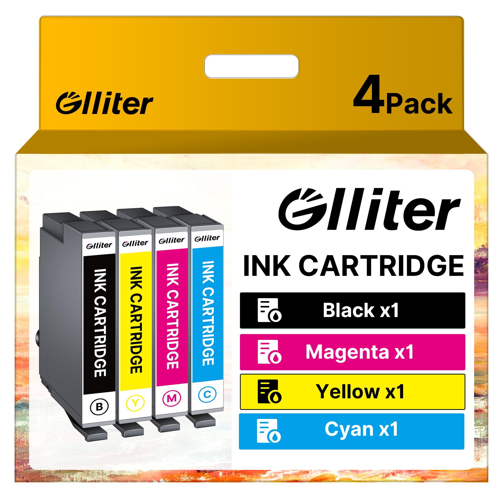 Glliter 604XL Patronen für Epson 604 Patronen XL für Epson XP 3200 Druckerpatronen Kompatibel mit Expression Home XP 4200 XP-2205 XP-3205 XP-4205 Workforce WF-2930 (1Schwarz,1Magenta,1Cyan,1Gelb)