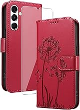 Ysjisy Coque Portefeuille Compatible avec Samsung Galaxy a16 5G avec 1 Pièce Protection Écran en Verre Trempé, PU Cuir Housse, Support et à Rabat Flip Étui - Rouge