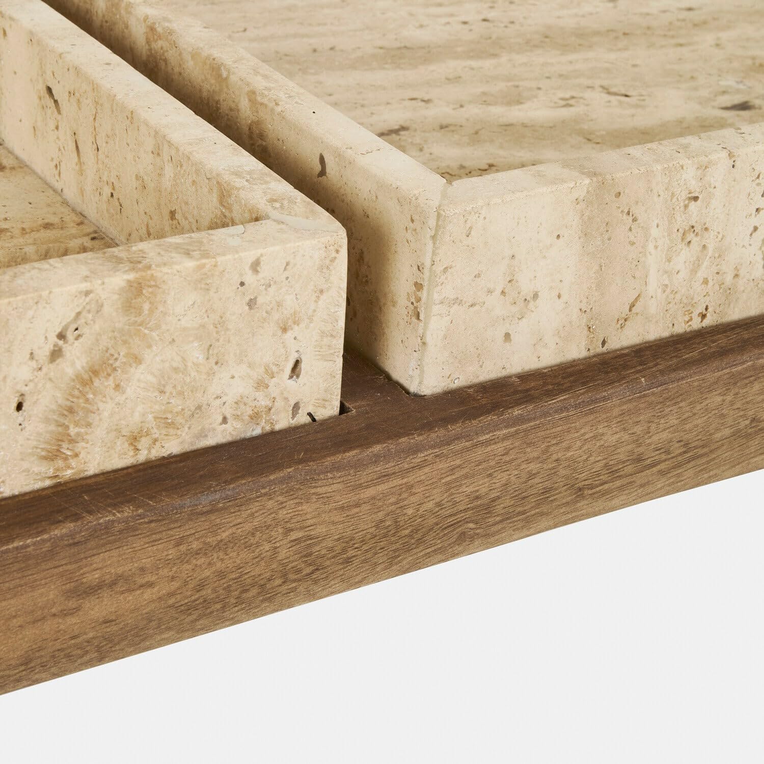 Loberon Edwyn Tavolino da Salotto - Struttura in Legno di Mango dal Design Sobrio - Vassoi in travertino Rimovibili, Marrone/Crema
