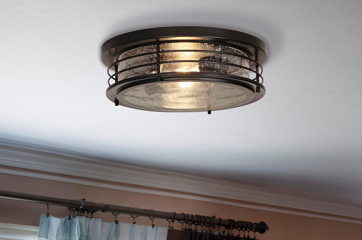 AFX ACF Archer Dimmable Round Flush Mount Light Fixture for Kitchen, Bathroom, or Bedroom - 13" - Black