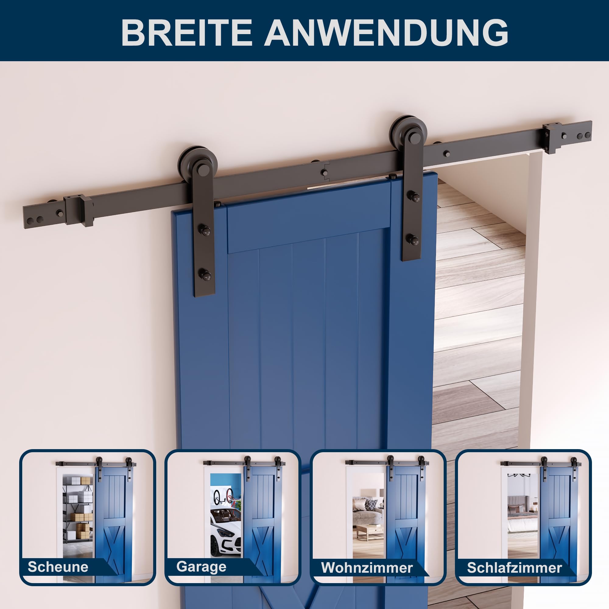 SKYSEN Porta Scorrevole Esterno Muro 183cm, per sistema di Cancelli scorrevoli con guida a pavimento, guida scorrevole, durevole, ideale per risparmiare spazio