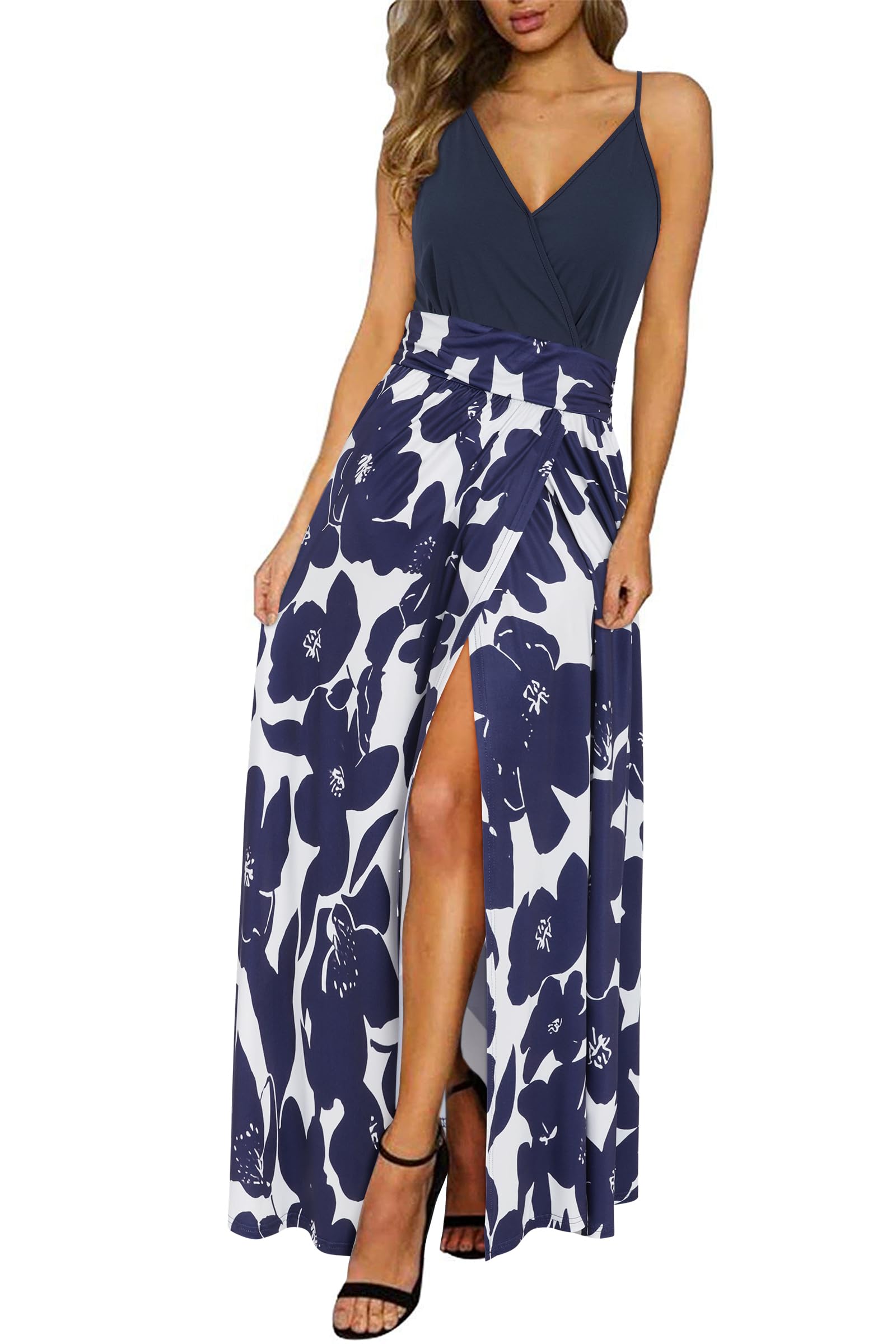 Newshows Women's 2026 Lightweight Summer Wedding Guest Beach Vacation Casual V Neck Split Flowy Maxi Dress