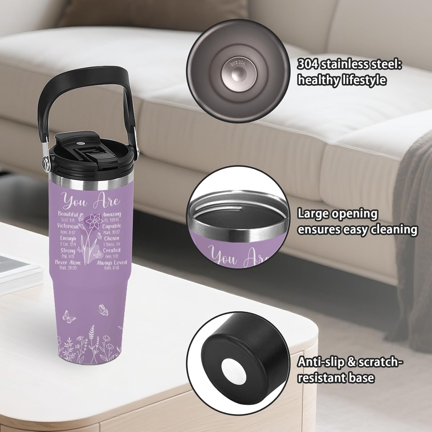 30oz Christian Tumbler with Handle - Stainless Steel Insulated Travel Mug with Bible Verse, Inspirational Gift for Women, Mom, Daughter - Jesus Scripture Cup for Christmas, Birthday, Mother's Day - Image 3