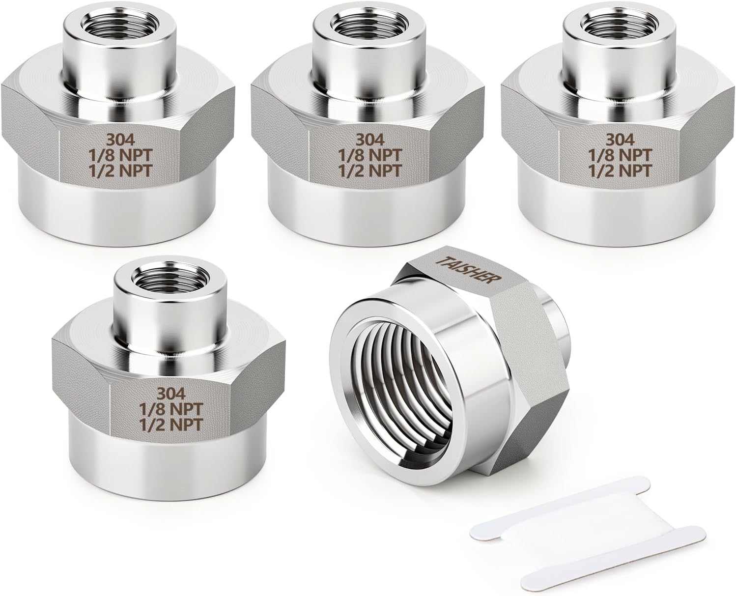 TAISHER 5PCS Forging of 304 Stainless Steel Pipe Fitting, Coupling, 1/2-Inch Female Pipe x 1/4-Inch Female Pipe