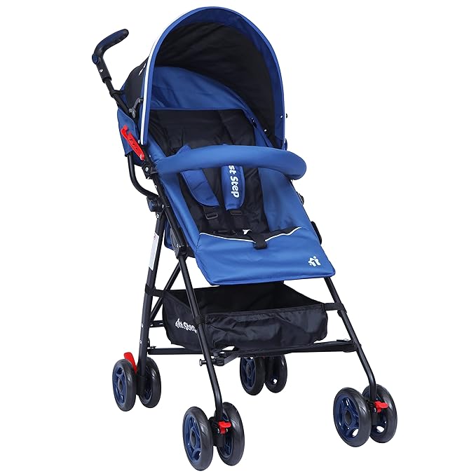 Jet Baby Stroller/Pram with 5 Point Safety Harness and Adjustable Handles (Blue)