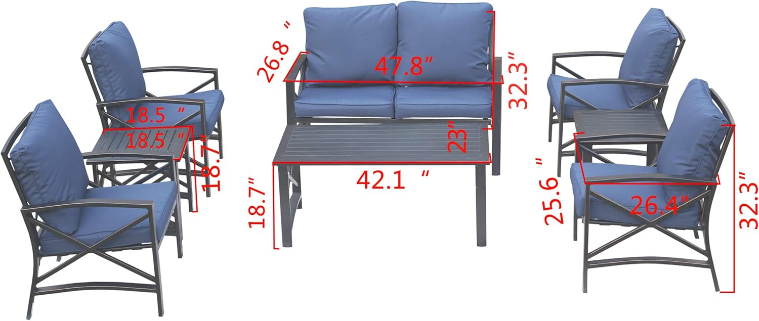 PatioFestival Patio Furniture Set Metal Modern Outdoor Conversation Sets Loveseat,Cushioned Chairs,Coffee Table,Side Tables,Patio Seating Metal Bistro Furniture Sofas (8 Pcs, Blue) : Patio, Lawn & Garden
