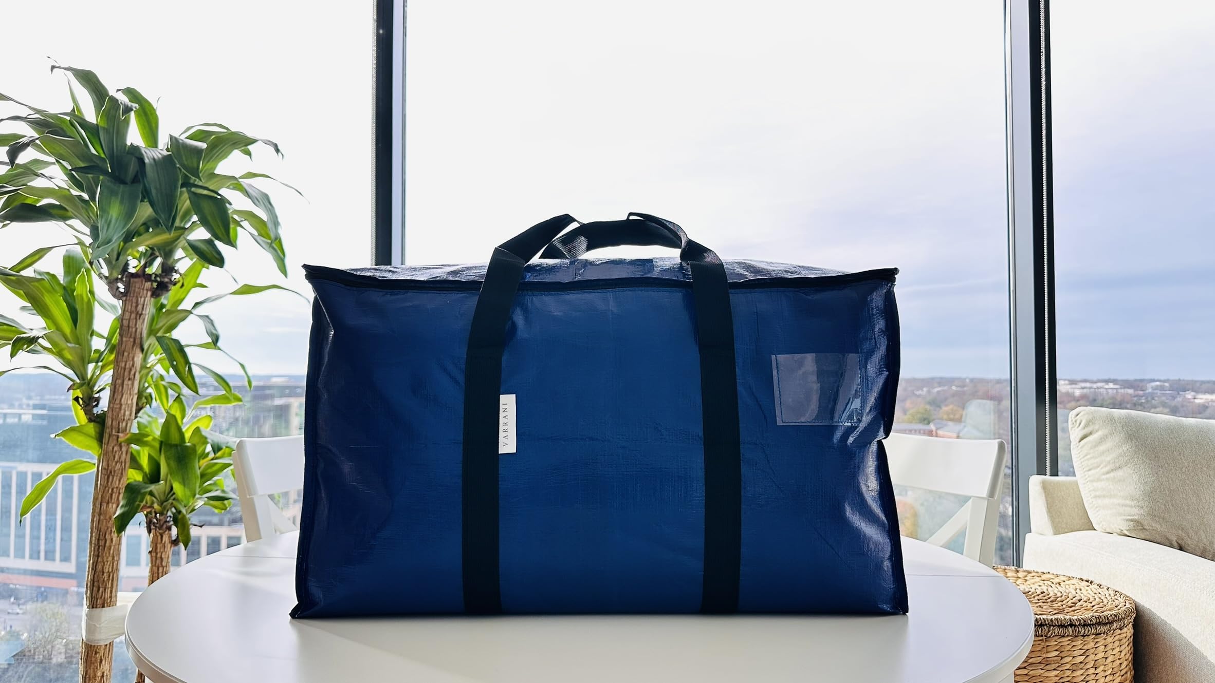Lot de 5 Sacs de Rangement et Déménagement XXL 94L (4+1), Bleu, avec Poignées Renforcées et Fermeture Zippée, Grande Capacité, Gain de Place, Solide et Durable (5, Bleu)