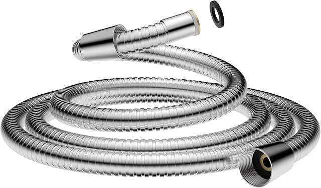 Hibbent 16mm (Outer)/10mm(Inner) Large Bore Shower Hose 1.5m(59") -Supper Low Water Pressure Boosting Shower Hoses with Chrome, Universal Anti-Kink and Leak-Proof (1.5M)