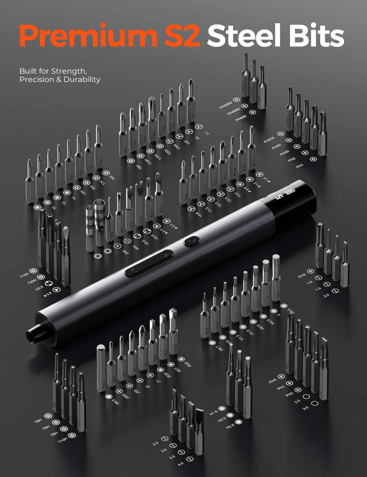 Juego de mini destornilladores eléctricos, 80 en 1, pequeño destornillador eléctrico de precisión con 5 niveles de par, máximo 0.75 N.m, batería de 500 mAh, kit de destornilladores eléctricos