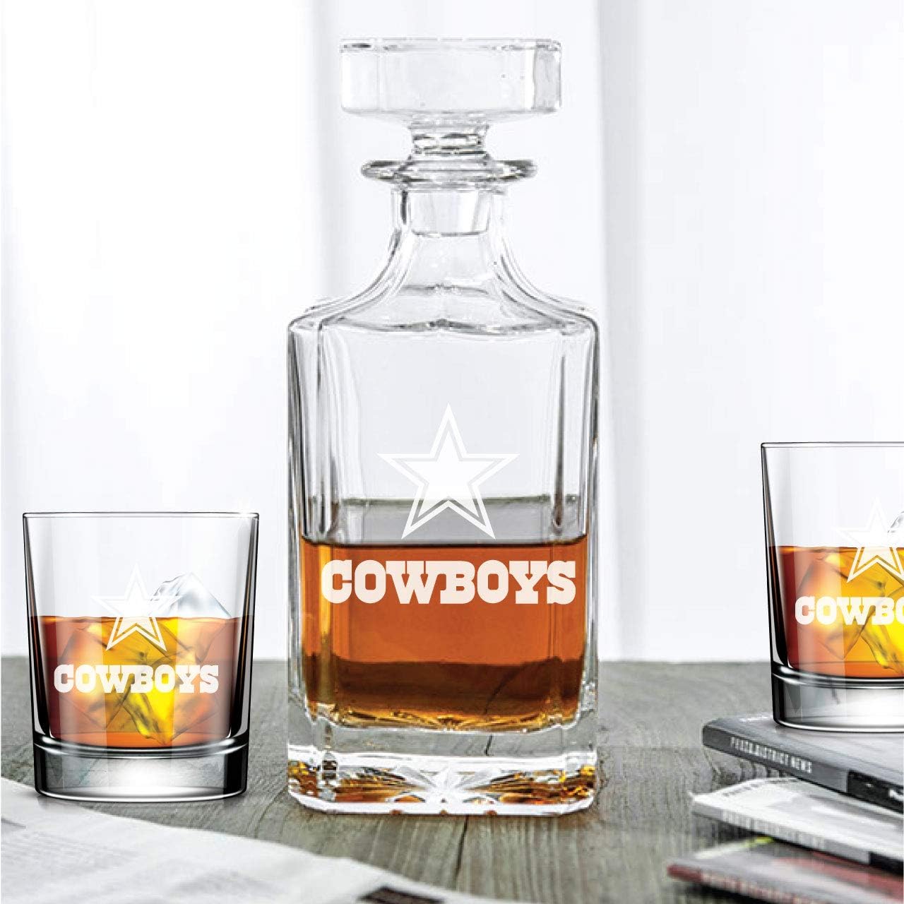 Engraved Cowboys Decanter Set with Rocks Glasses 3pcs