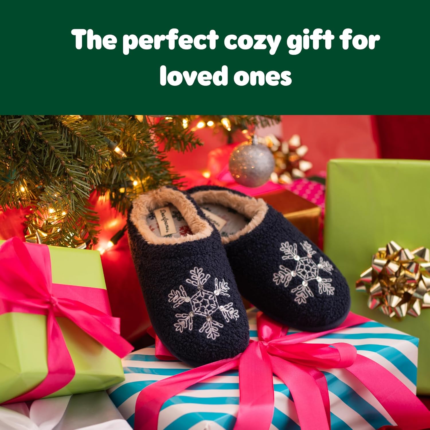 Dearfoams Women's Holiday Christmas Gift Fuzzy Cozy Sherpa Novelty House Shoe Slipper