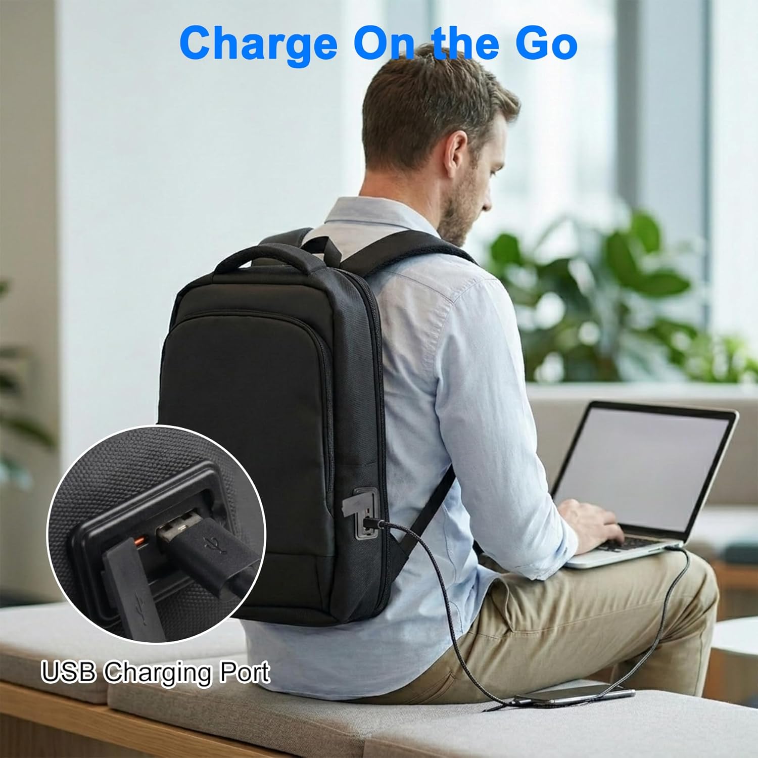 Business Backpack for Men, Professional Work & Travel Backpack, Daypack with Anti-Theft Zipper, Casual Commuter Rucksack, Black