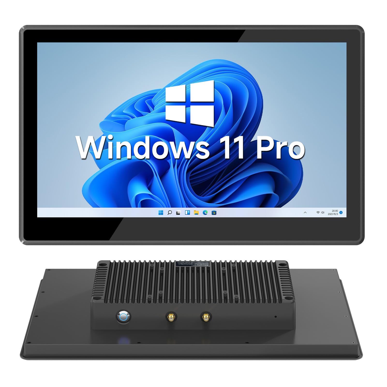 15,6 Zoll Industrie Panel PC mit Touchscreen - Windows 11 Pro, Intel N5100, 8GB RAM, 128GB Speicher, Lüfterlos, IP65-Front, WLAN/Bluetooth (Modell P15J, Schwarz)
