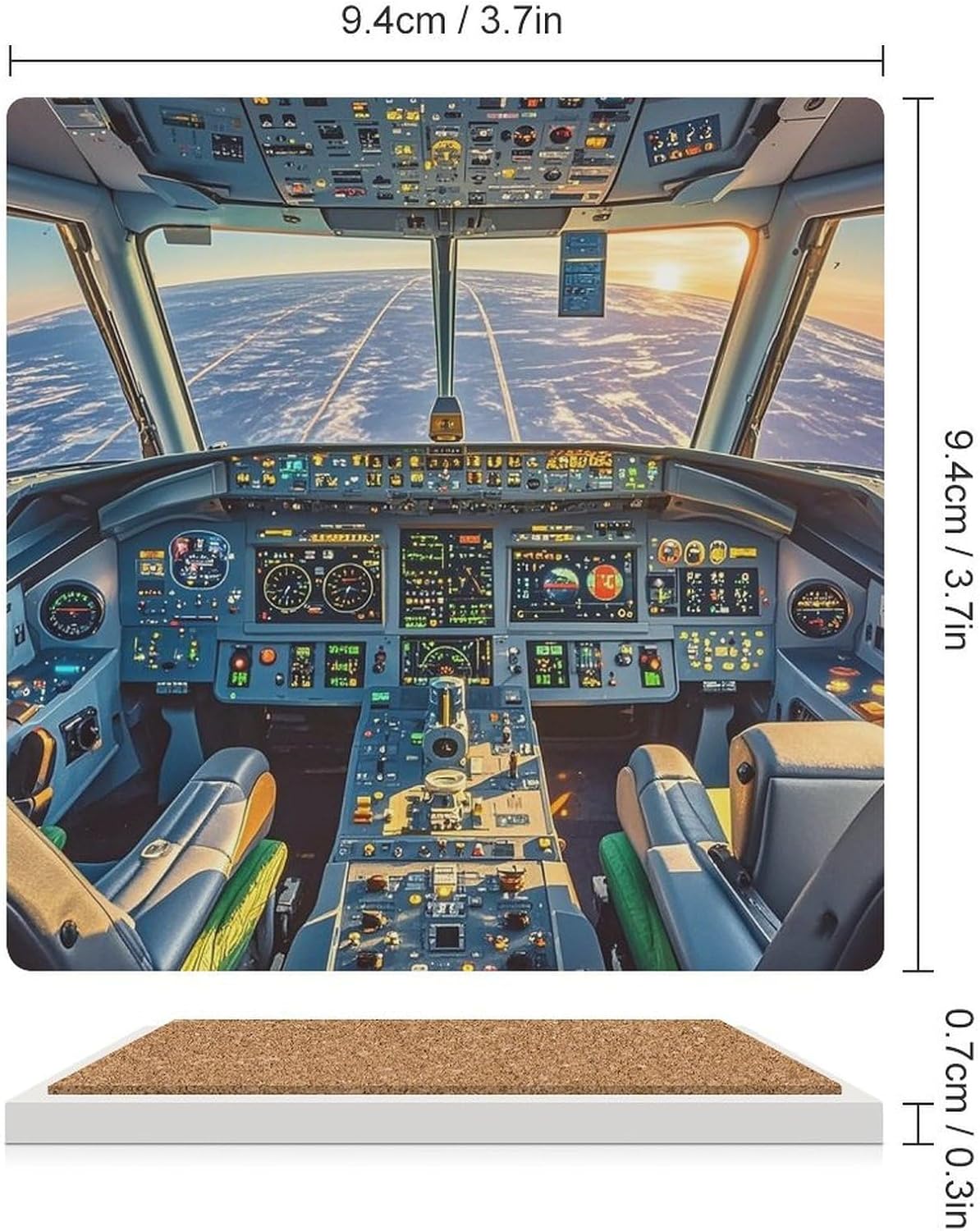 Airplane Cockpit and Sunrise Coasters Absorbent Ceramic Coasters for Drinks Coaster with Cork Backing for Table Protection Square Drink Cup Mat Modern Style Coaster for Coffee Table
