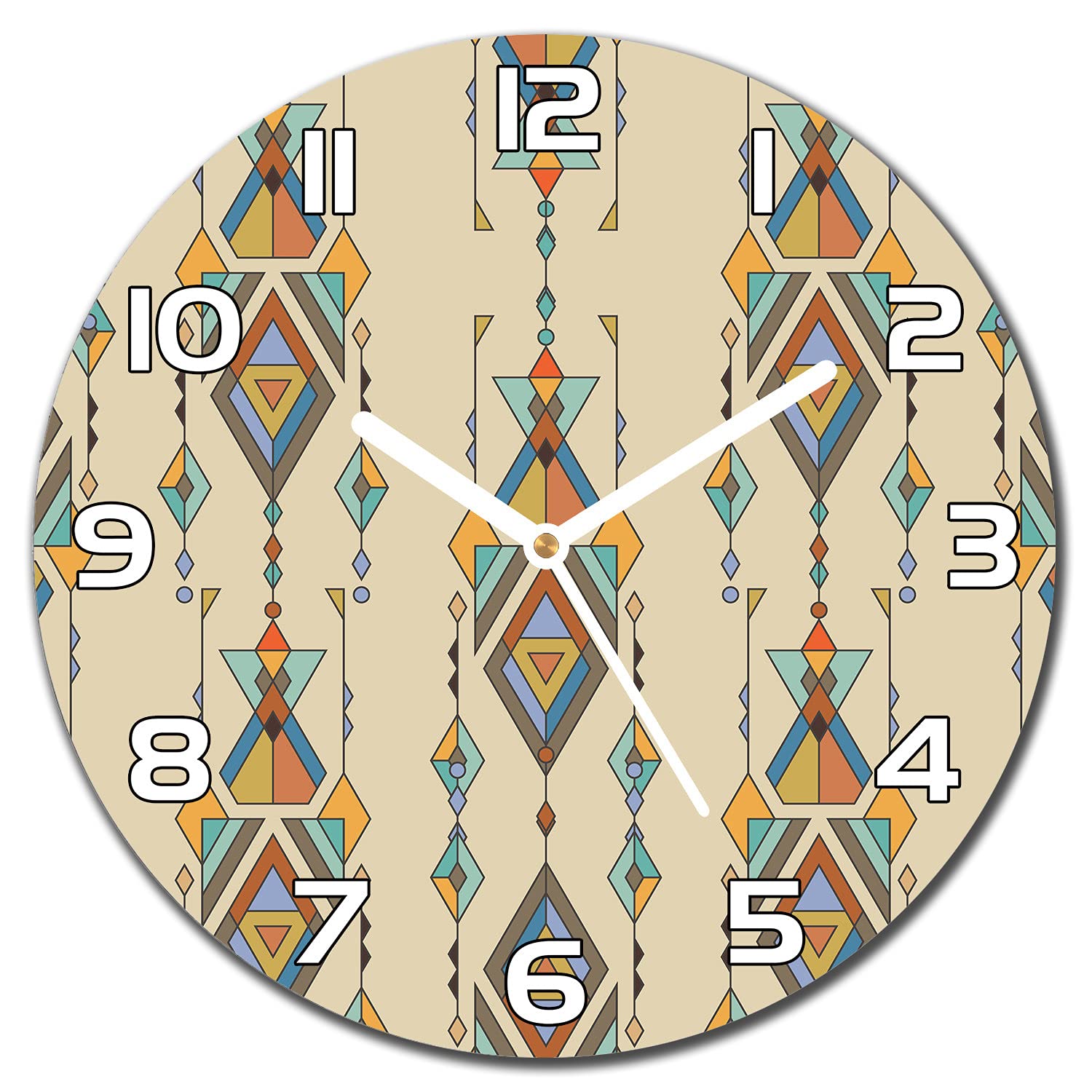 Horloge en verre 30 cm Aztec Mexicain Orangebrown avec des aiguilles blanches Coloray