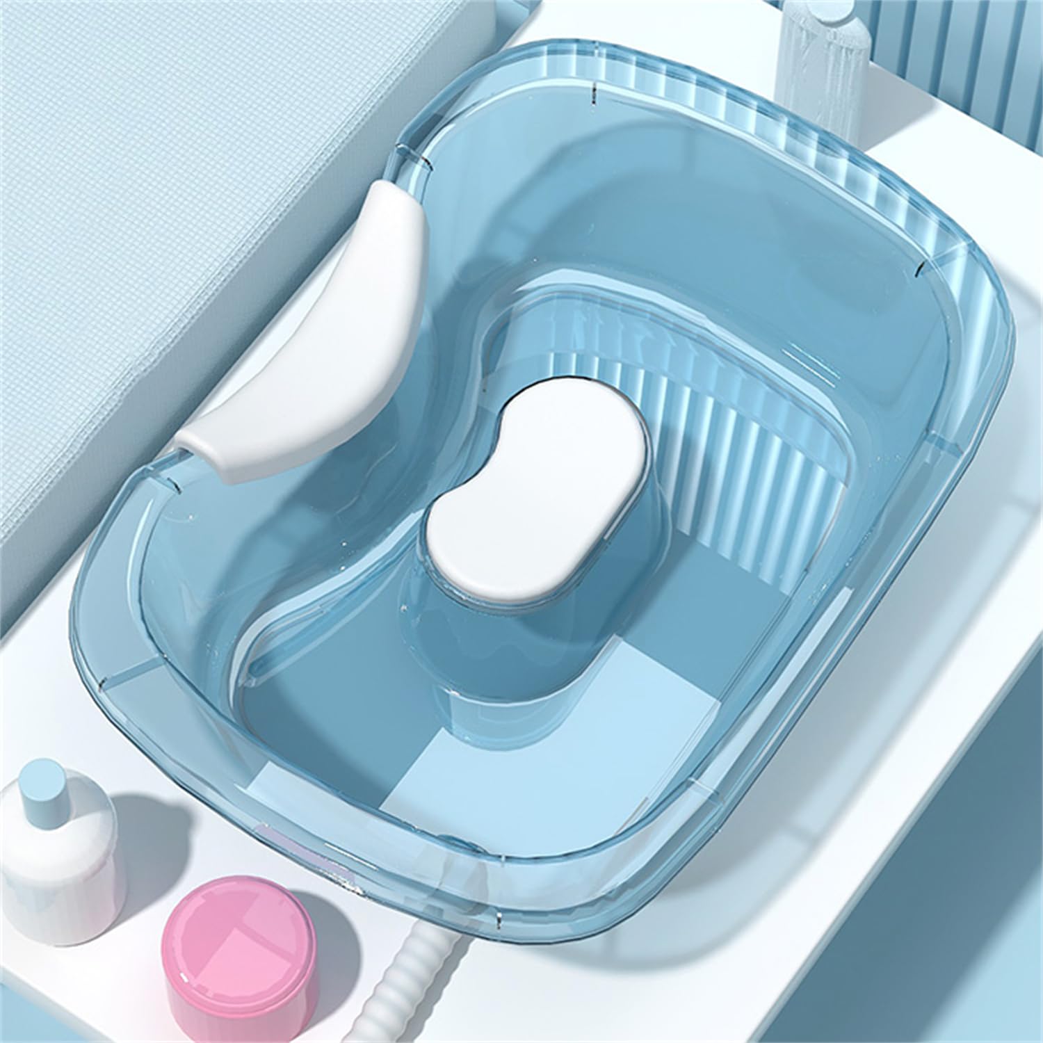 Lavabo para el cabello postrado en cama, cuenco portátil para champú con cojín para la cabeza y manguera retráctil, ideal para personas mayores y pacientes discapacitados