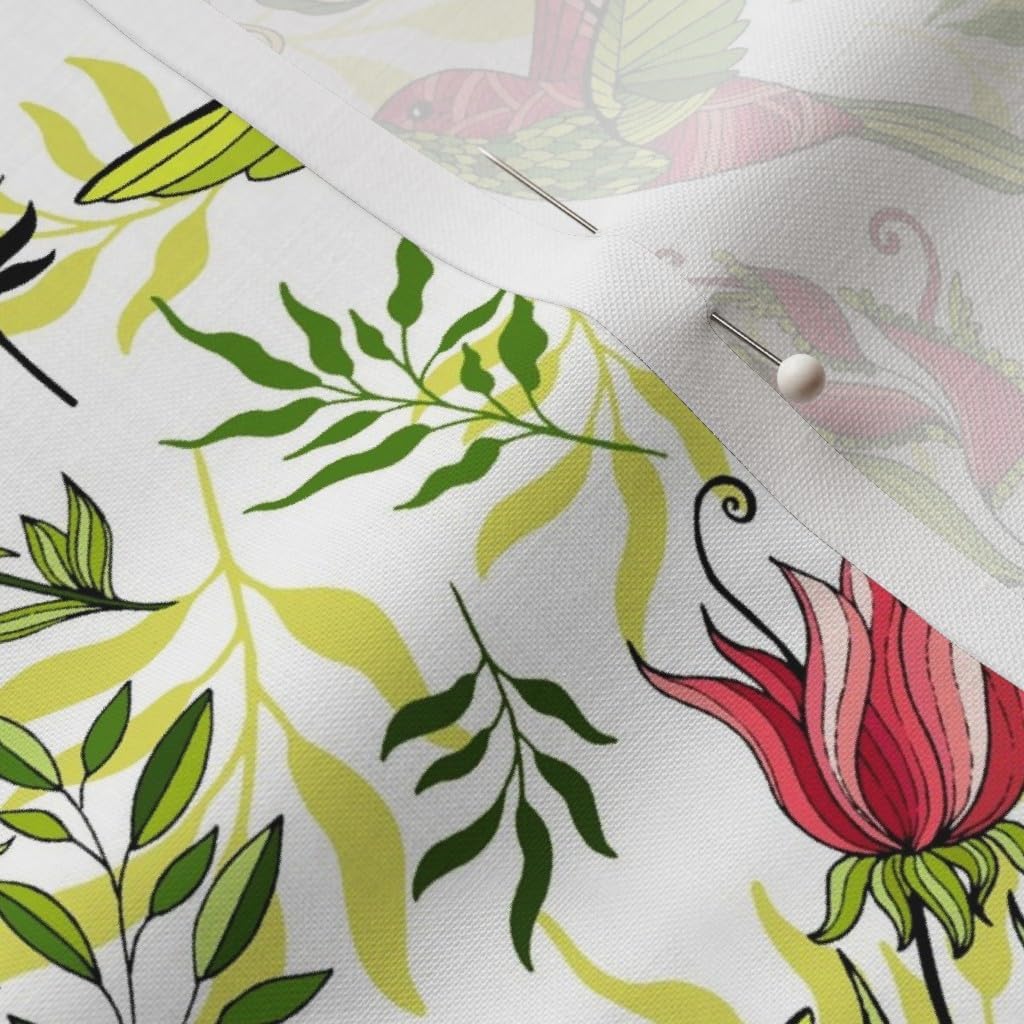 Spoonflower Fabric - Hummingbirds Flowers Birds Summer Branches Wild Wildlife Floral Printed on Petal Signature Cotton Fabric by The Yard - Sewing Quilting Apparel Crafts Decor