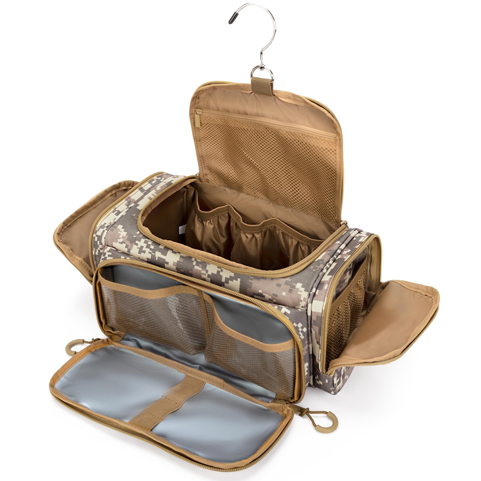 Prokva Tactical Toiletry Bag for Men, Hanging Hygiene Bag, Travel Dopp Kit Organizer for Shaving, Shower Essentials and Toiletries, Desert Yellow (