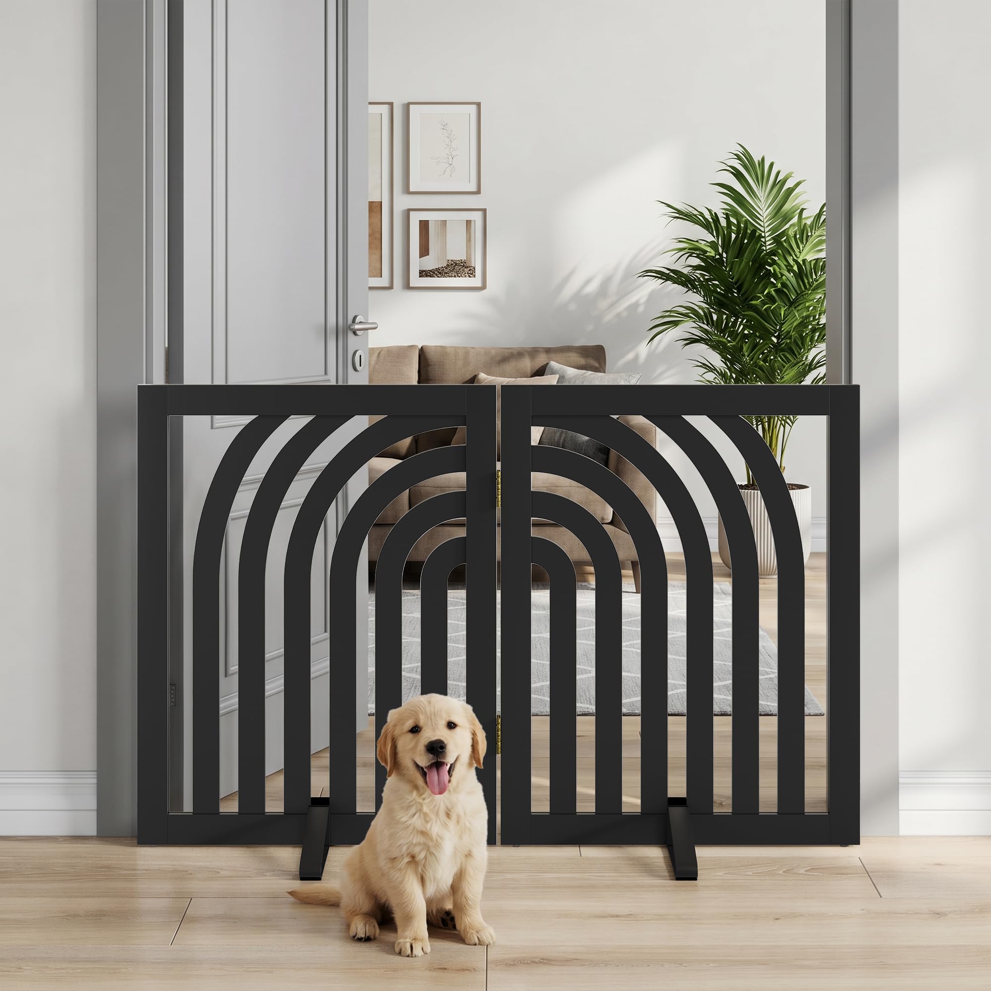 Dog Gate, Curve Freestanding Dog Gates for Doorways 2 Panels (black)