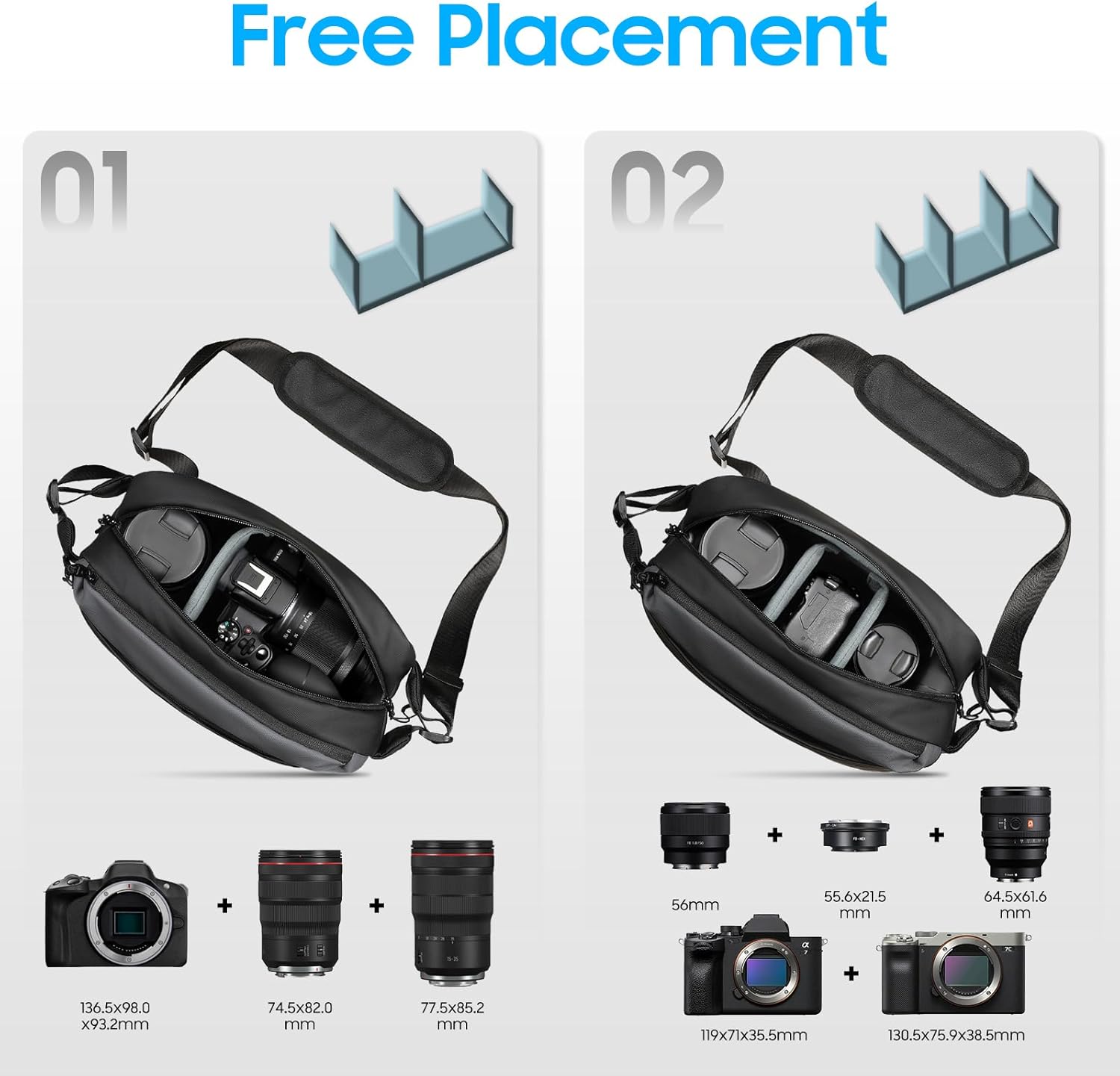FINTIE Camera Sling Bag for DSLR/SLR/Mirrorless, Waterproof Crossbody Camera Case with Tripod Holder for Canon R50/R100/Sony A6400/Nikon Z6 III for Amateur Photographers, Black + Gray - Image 4