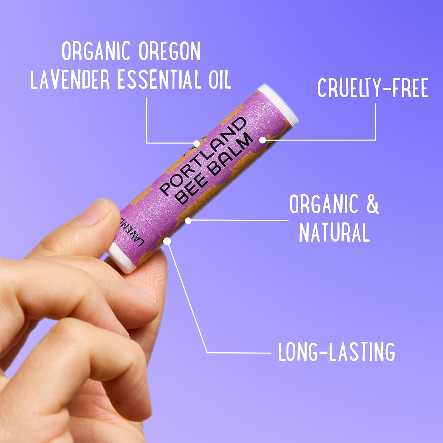 Portland Bee Balm All Natural Handmade Beeswax Based Lip Balm, Lavender 3 Count