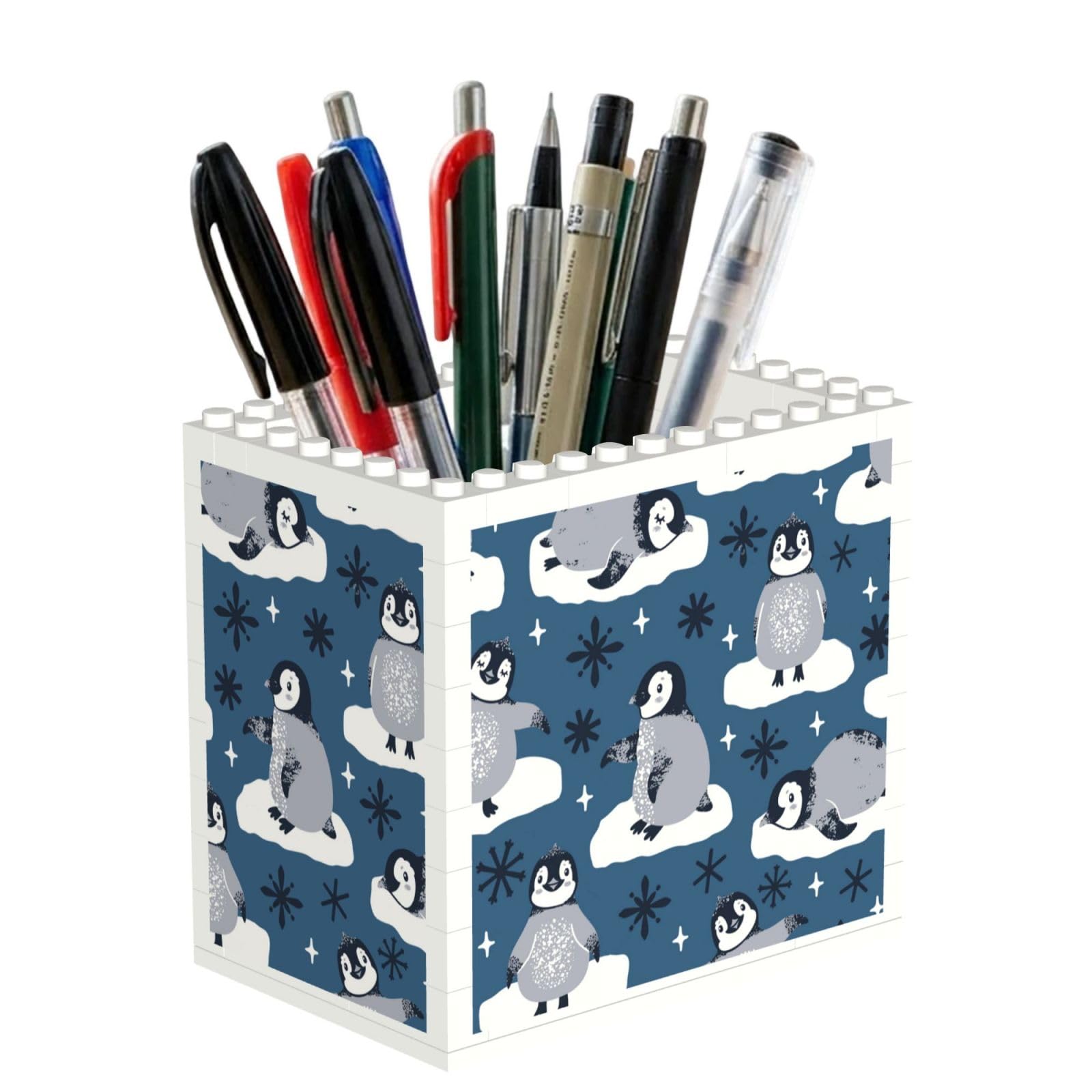 Poadnly Cute Penguins And Snowflakes, Pen Pot Pencil Holder for Office Home School, Compact Desk Organiser for Office Stationery