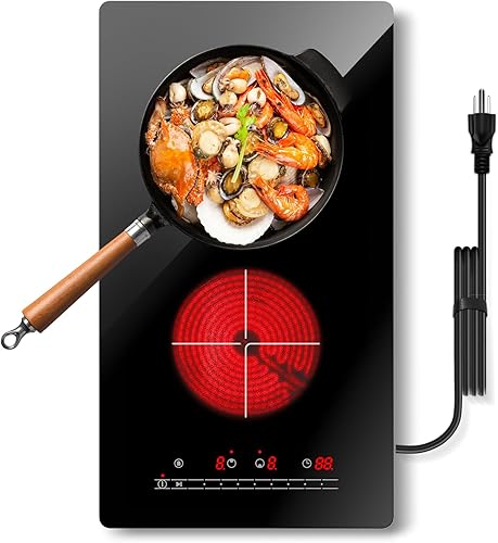 Placas eléctricas de doble quemador para cocinar, estufa eléctrica portátil de 110 V, encimera de 12 pulgadas y placa de cocina de vidrio cerámica