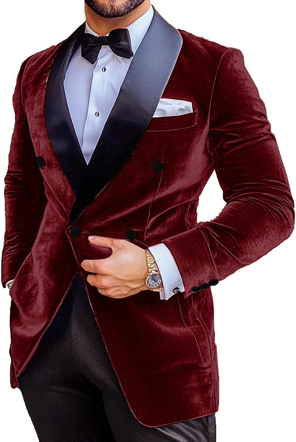Mens Velvet Suit Blazer Double Breasted Christmas Jacket Prom Tuxedo Coat Shawl Lapel Wedding Party Dinner