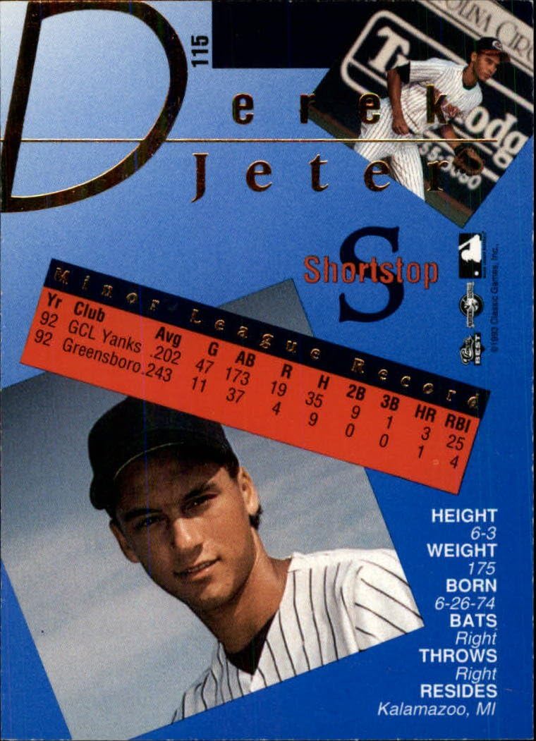 1993 Classic/Best Gold Baseball Card #115 Derek Jeter