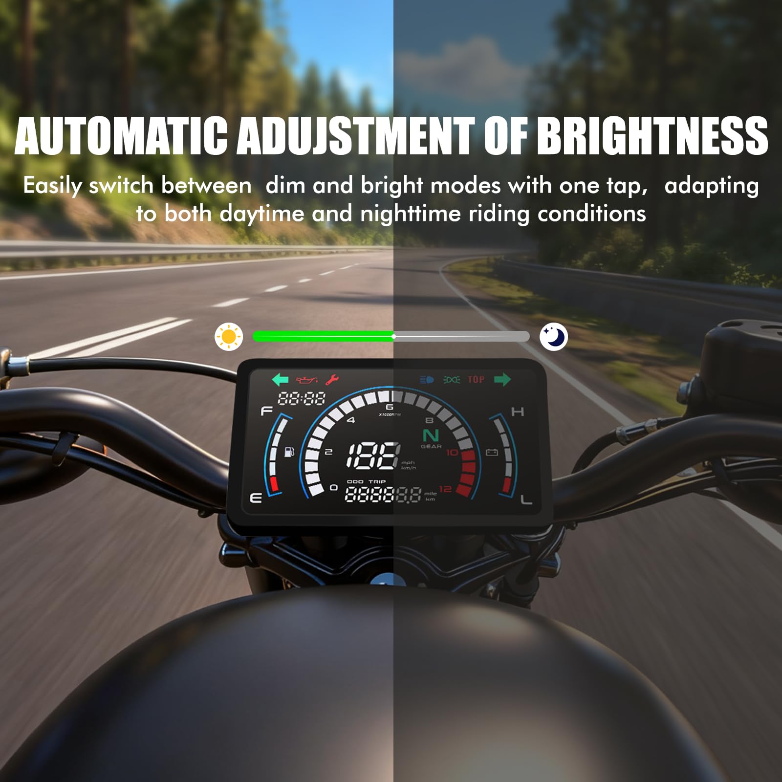 Geloo Motorrad Tacho Digital Motorcycle Speedometer 12V mit 7.7-Zoll-Display, Automatische Helligkeitsanpassung Für Honda CG125 Forza125 FT125