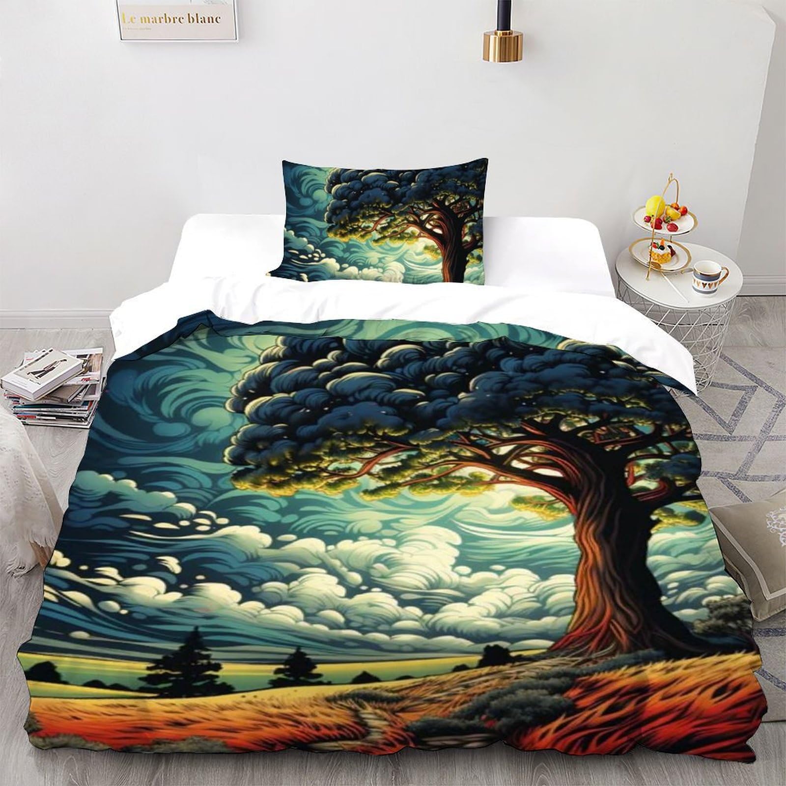 Housse de couette single 135x200 microfibre imprimé 3d plantes avec fermeture éclair