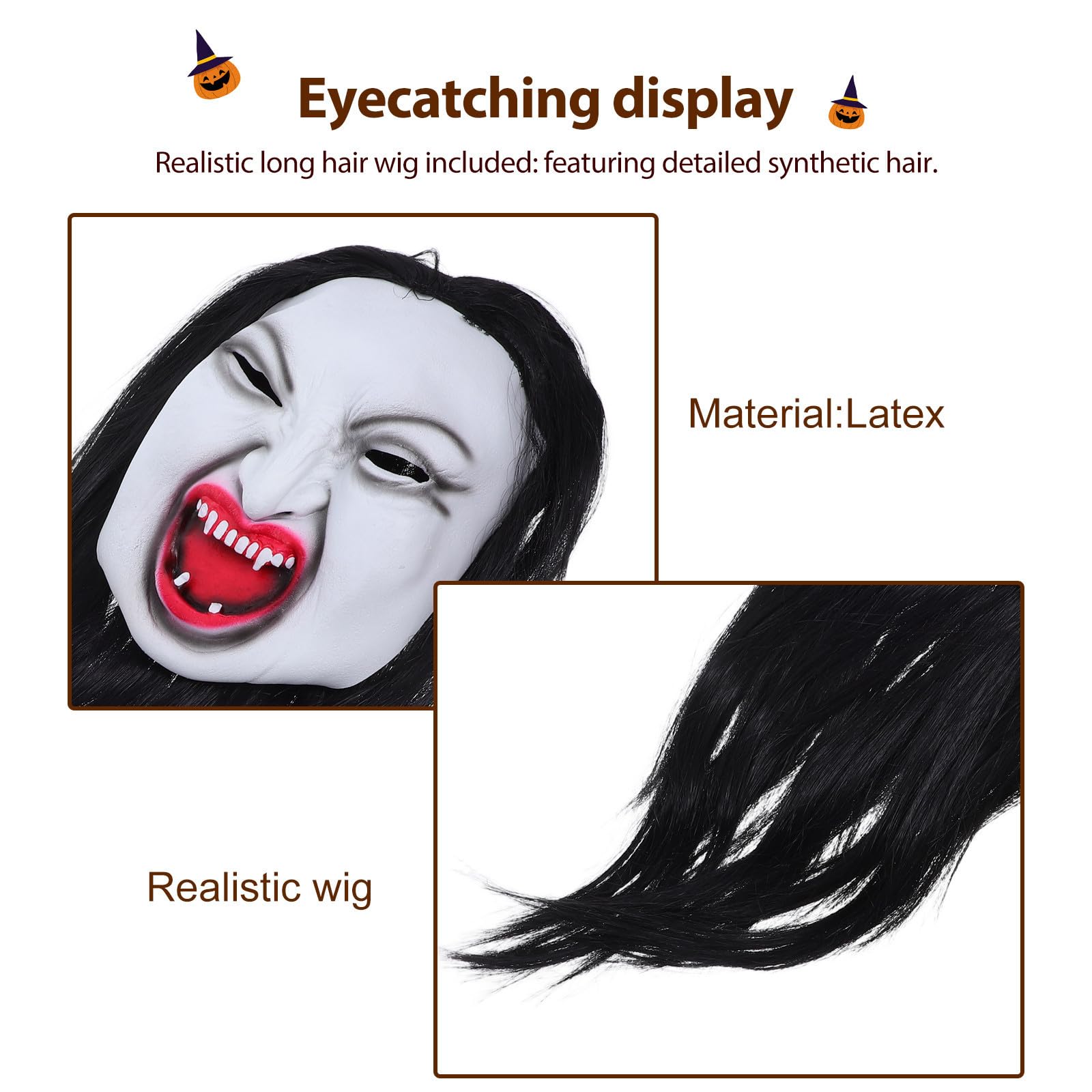 Tofficu 4 Pezzi Maschera Spaventosa Realistica Donna Fantasma con Chioma Lunghi