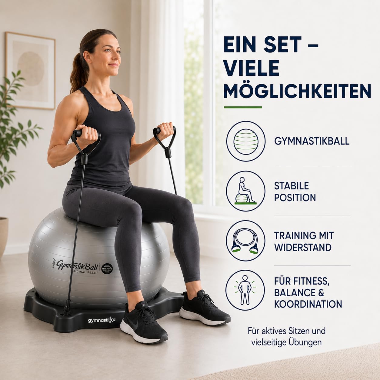 Oryginalna piłka gimnastyczna Pezzi MAXAFE kompletny zestaw, czarna, 75 cm
