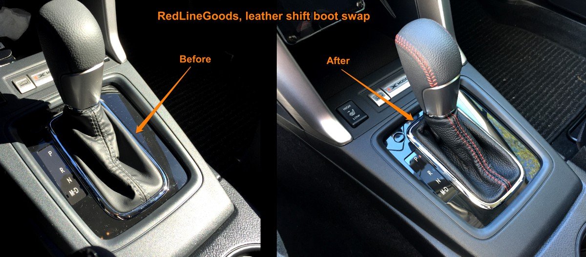 RedlineGoods Shift Boot - CVT Transmission Compatible with Subaru WRX/STI 2015-21. Tailor Made - not Universal. Genuine top-Grade Italian Black Leather with Red Thread