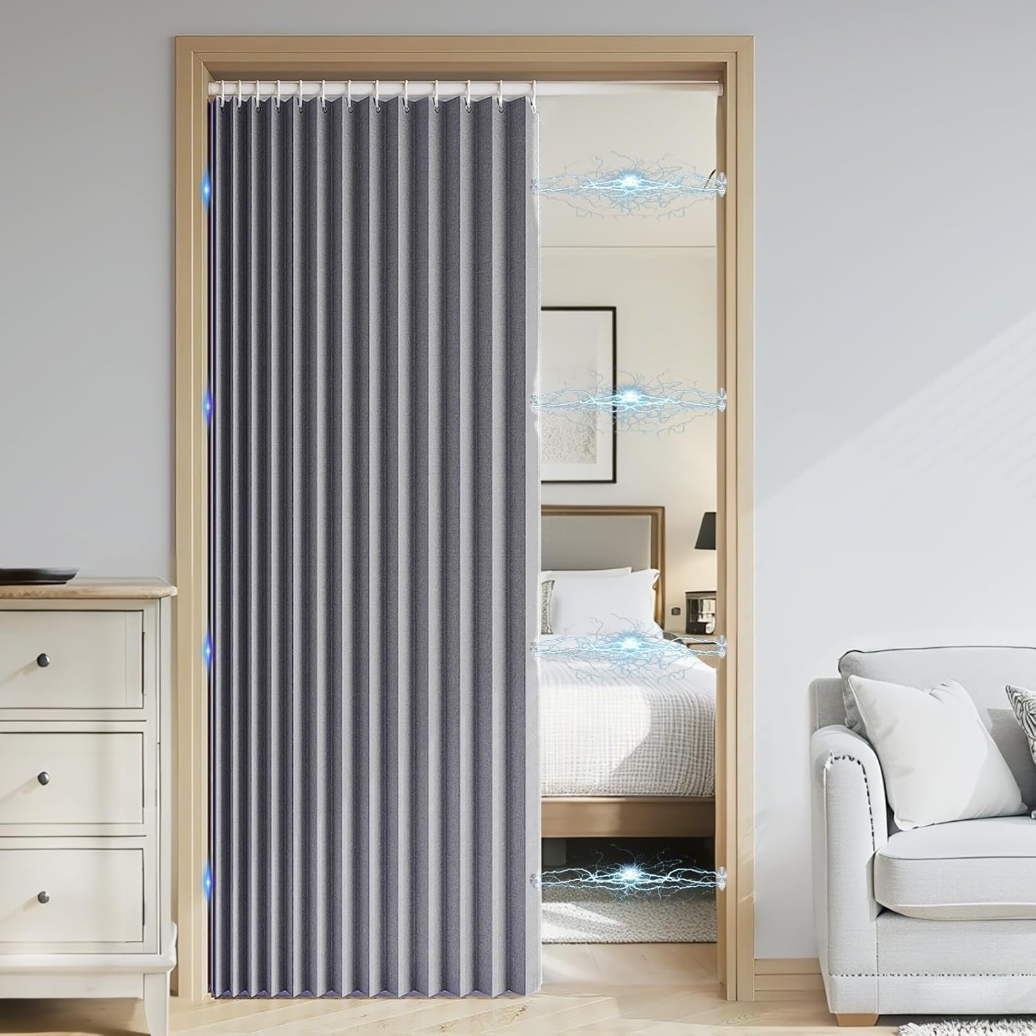 DSSHENGDS Custom wide large linen waterproof ，mould weights shower curtains，Suitable for bedroom, living room, bathroom partitions-Gray- 180x220cm