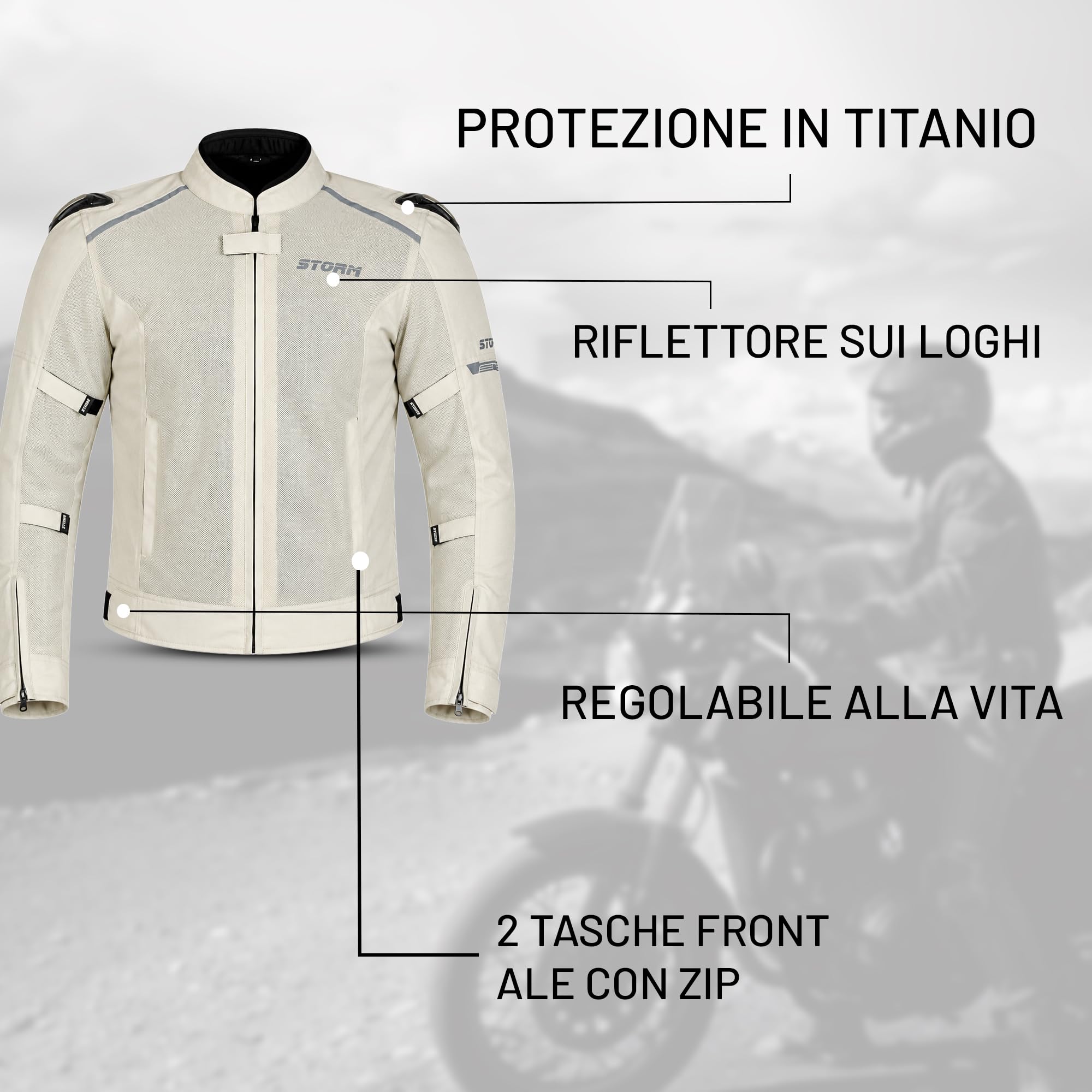 STORM Chaqueta de moto de verano para hombre con protecciones CE, homologadas, chaleco de moto de verano de malla transpirable con protector de espalda, protecciones de hombros y codos extraíbles