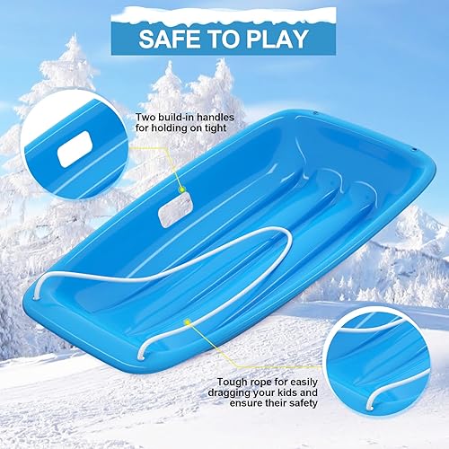 Miniatura 21 de AGPTEK Trineo de nieve duradero de 35/47 pulgadas para niños, niñas y adultos, con asas integradas y cuerda de tracción