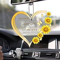Vista 1 de Talataca Corazón Amarillo Girasol Mariposa Mi Mente Todavía Habla Contigo 2D Plano Espejo Retrovisor de Coche Accesorios Árbol de Navidad Adorno